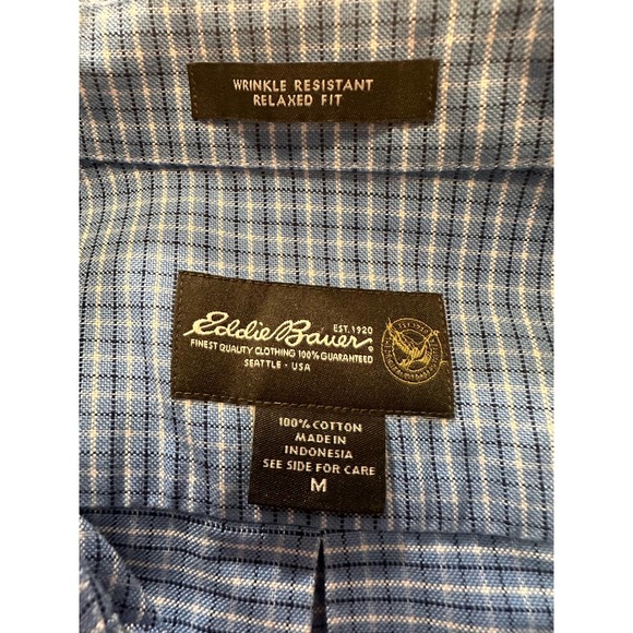 Eddie Bauer Mens Blue plaid button up long sleeve shirt-M - Picture 15 of 15